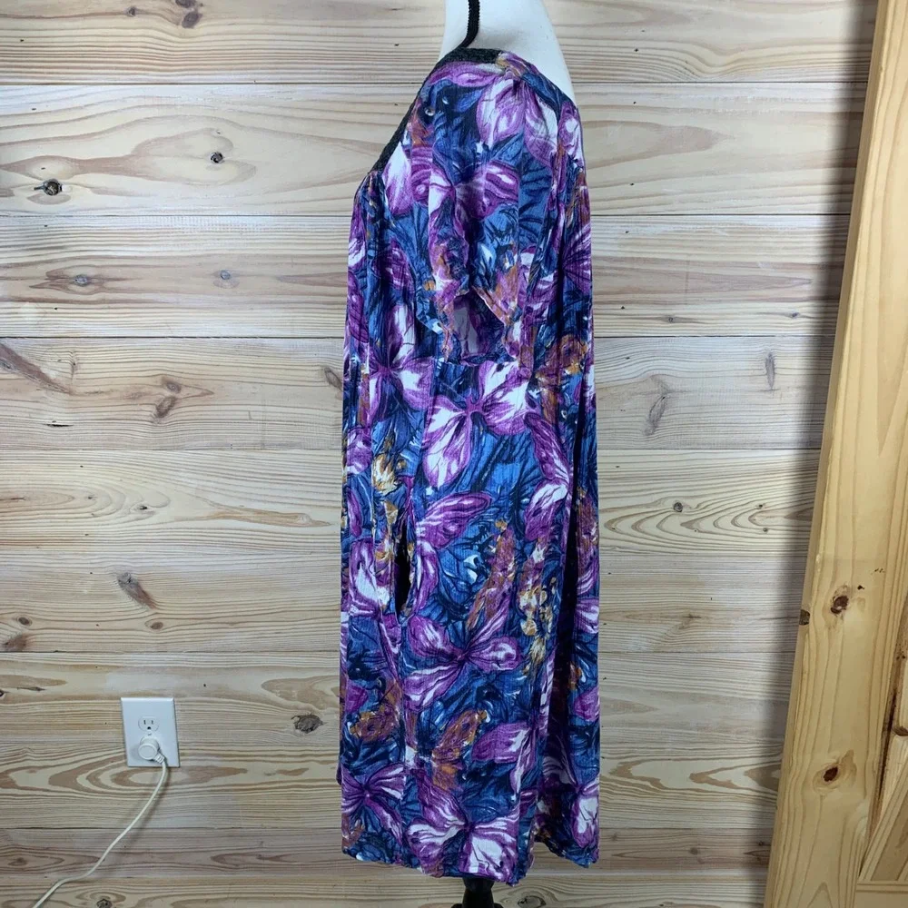 Daffodil Loungewear Dress Womens Large Dark Floral Crochet Cotton Crinkle Muumuu